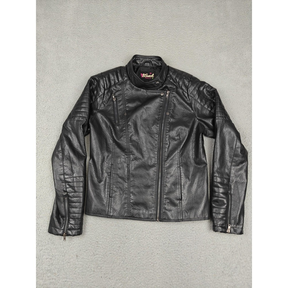 BSweet Clothing Co Jacket Womens XL Black Faux Leather Moto Zip‎ Quilted Biker